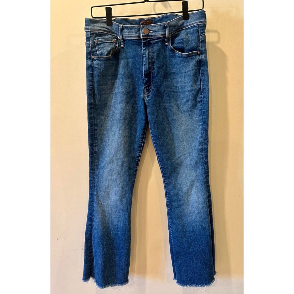 Mother Jeans Sz 31 The Cruiser Sneak Fray in Hike Hike Baby Flared Blue Frayed